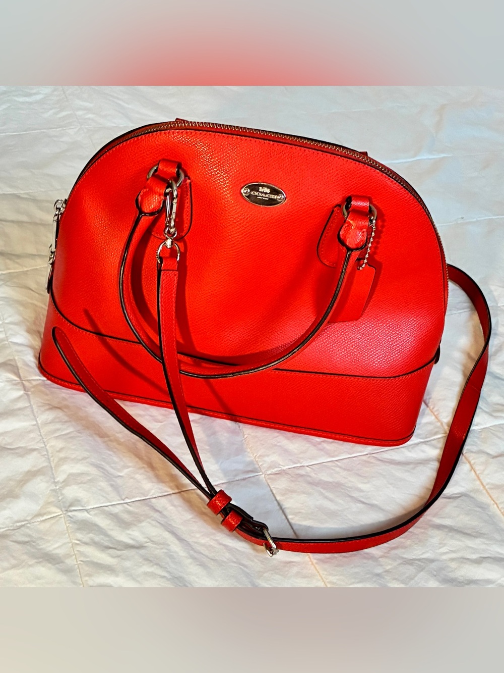 Coach Orange Red Leather Satchel Crossbody Handbag